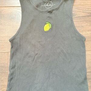 Chic Charcoal Tank Top with Lemon Accent